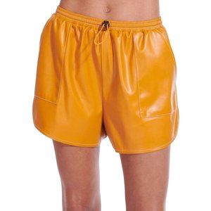 Staud Veneto High Rise Track Shorts Size Small Honey Vegan Faux Leather